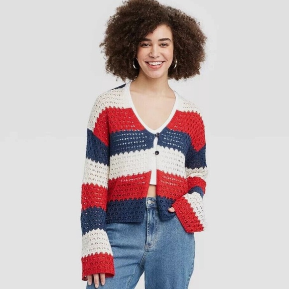 33 Degrees Sweaters - NWT Women's Americana Crochet Graphic Cardigan